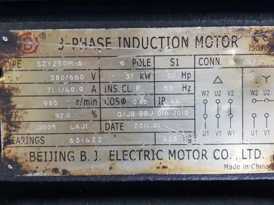 37 kw (50 HP) AC 1000 Devir (d/d) Trifaze Elektrik Motoru (Flanşlı Tip) - 1